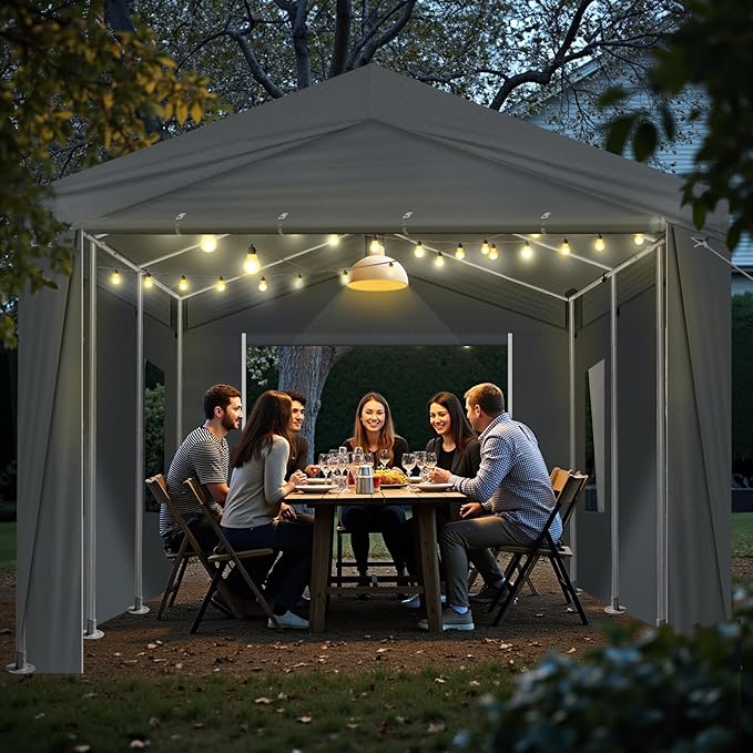 VINGLI 12 x 20 ft Outdoor Portable Storage Shed, Heavy Duty Bike Tent with Roll-up Zipper Door & Windows, Waterproof and UV Resistent Carport for Motorcycle, Garden Tools and Firewood