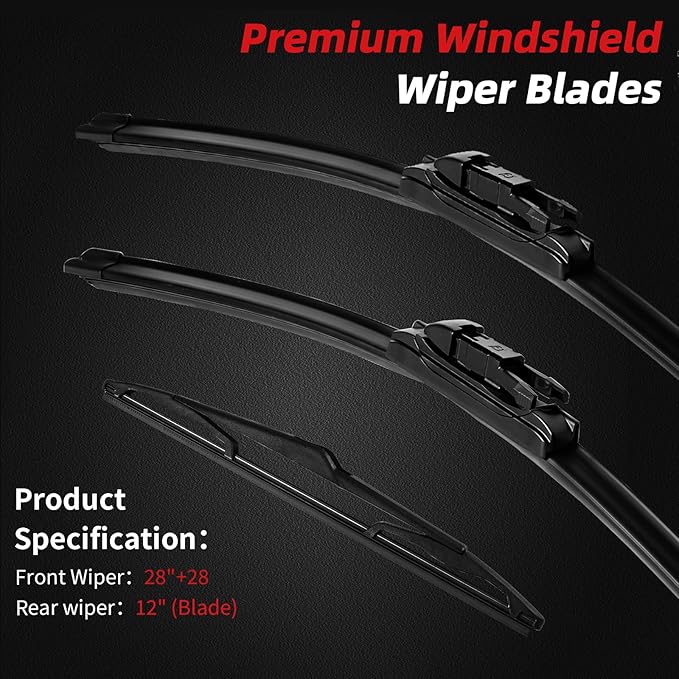 OTUAYAUTO Premium Windshield Wiper Blades - Replacement for Ford Focus 2012-2018 - Precision Fit, All-Weather Performance, Front and Rear Wiper Blades, Pinch Tab - 28"+28"+12" (Pack of 3)