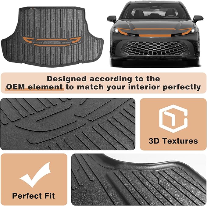 TripleAliners Floor Mats & Trunk Mat All Weather Liners Compatible with 2025 Toyota Camry (Include Hybrid) Accessories Carpets Liner TPE Custom Fit Protection Car (Floor Mats+Trunk Mat)
