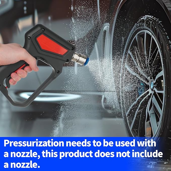 Short Pressure Washer Gun, 5000 Max PSI/12 GPM Car wash Gun, Swivel High Pressure Washer Handle with 1/4" & 3/8'' Quick Connect, M22-14 mm & M22-15 mm Fitting