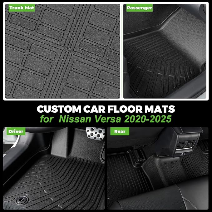 Floor Mats & Cargo Liner Custom for 2020-2025 Nissan Versa All Weather Protection TPE Floor Liners Front& Rear Row Full Set Nissan Versa Accessories,Black
