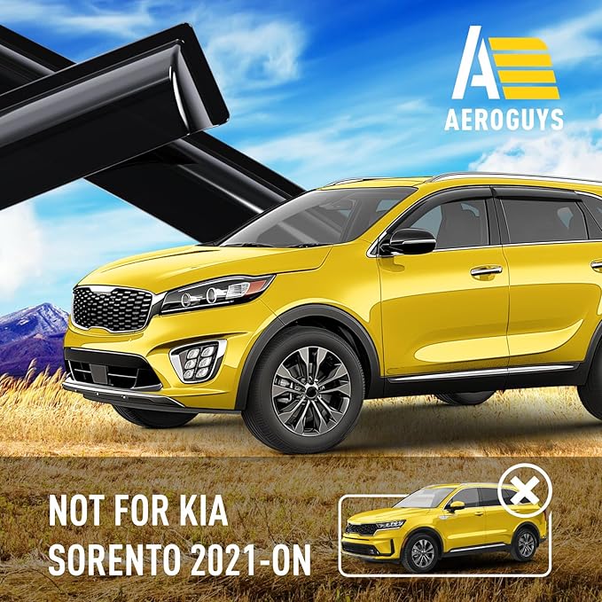 Extra Durable Window Deflectors Tape-On Window Visors Rain Guards Fit for Kia Sorento 2016-2020, Sun Visors, Wind Vent for Shades, Exterior Car Accessories - 4pcs. AG0087