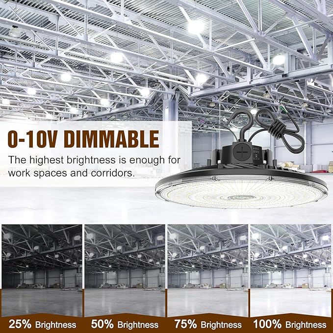 3 Pack 480V LED High Bay Light UL DLC Listed UFO Light 240W 200W 150W Adjustable, Dimmable High Bay LED Shop Lights 5000K Daylight, IP65 Commercial Bay Lighting for Warehouse Factory