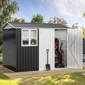 DWVO 8' x 6' Outdoor Storage Shed, Waterproof Metal Garden Shed with Windows, Lockable Doors, and Sloped Roof for Patio, Backyard, Lawn, Tool Storage, Bike Shed, Pet Shelter (Gray + White)