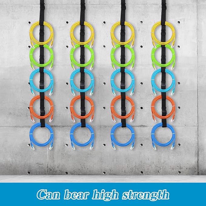 Extension Cord Organizer,4 PCS Extension Cord Hanger with 5 Slots,Garage Garden Storage Straps Black Organizer Straps for Cable, Hose, Rope, Light String, Tool