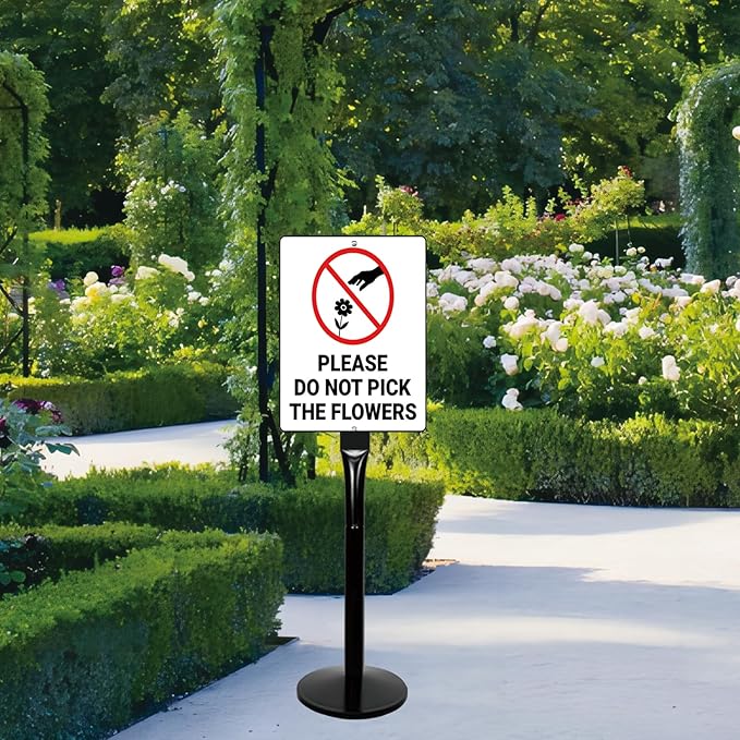 Parking Sign Stand with Base - 15 Lbs Cast Iron Parking Sign Post for Hanging Traffic Construction Street Warning Notice, Movable Black Heavy Duty Base Stand for Outdoor Use, 2 Pack