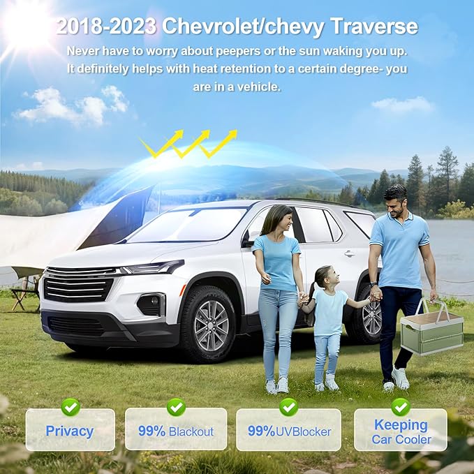8pcs Car Window Shades for Chevrolet/Chevy Traverse2018-2023 Accessories,Windshield Side Rear Full Sunshade,Sun Visor UV Blocking, Privacy Protection and Blackout for Camping Outdoor