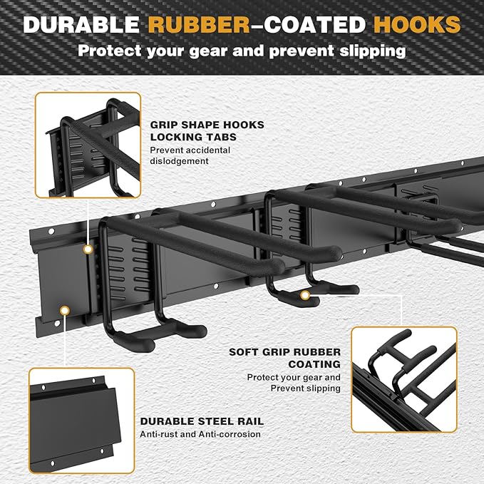 48 Inches Garage Storage, Garage Organization, Wall Mount Garden Tool Organizer, 480 lbs Capacity, Adjustable Metal Hanging Hooks for Shovel Rake Broom Ladder
