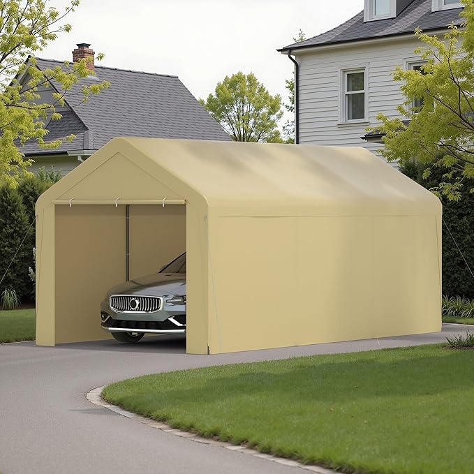 Carport 10x20 Heavy Duty Portable Garage w/Removable Sidewalls & Roll-Up Door Car Canopy Party Tents Waterproof UV Resistant All Weather Car Port for Trucks,Boats (Yellow)
