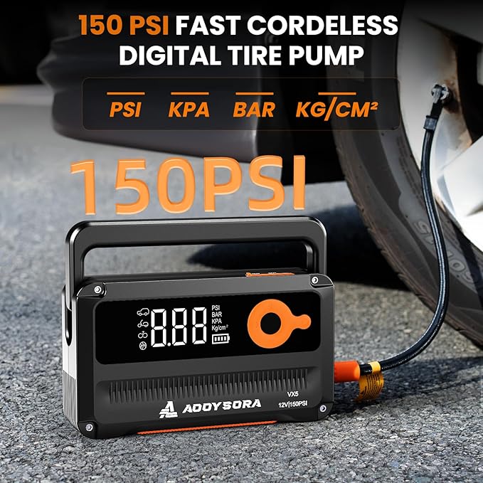Car Battery Jump Starter with Air Compressor 6000A 150PSI Portable Car Battery Jump Starter (All Gas/12L Diesel) with Auto-Shutoff Tire Inflator, 12V Jump Box with Portable Jumper Cables