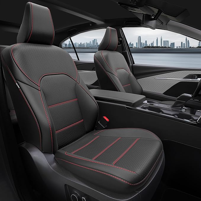 for Toyota Camry Seat Covers XSE XLE 2025 - Custom Fit Car Seat Covers Full Set, Leather Seat Covers for Cars, Waterproof Car Seat Cover, Black Red