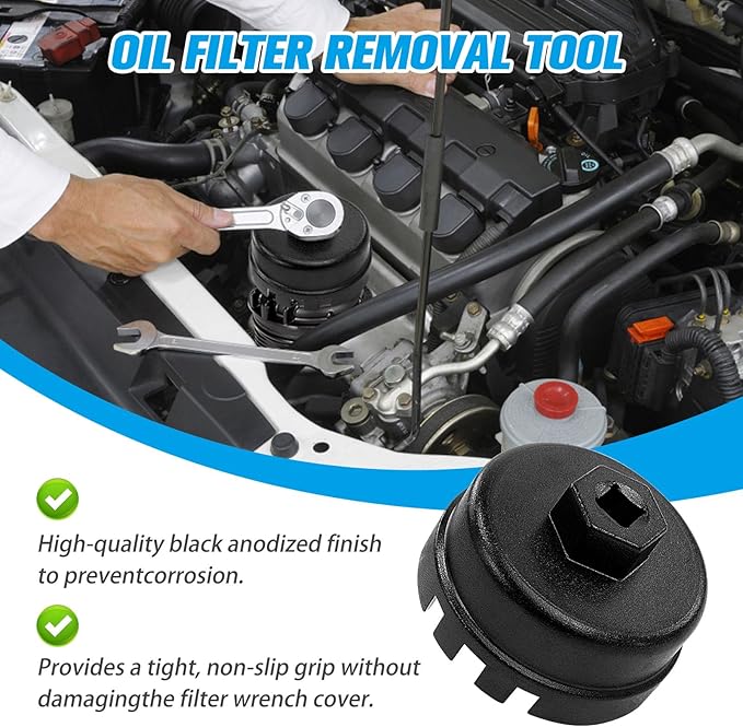 Heavy Duty Oil Filter Cap Removal Tool, 64mm 14 Flute Oil Filter Wrench, Compatible with Toyota, Lexus, Highlander (2.5L-5.7L Engines)