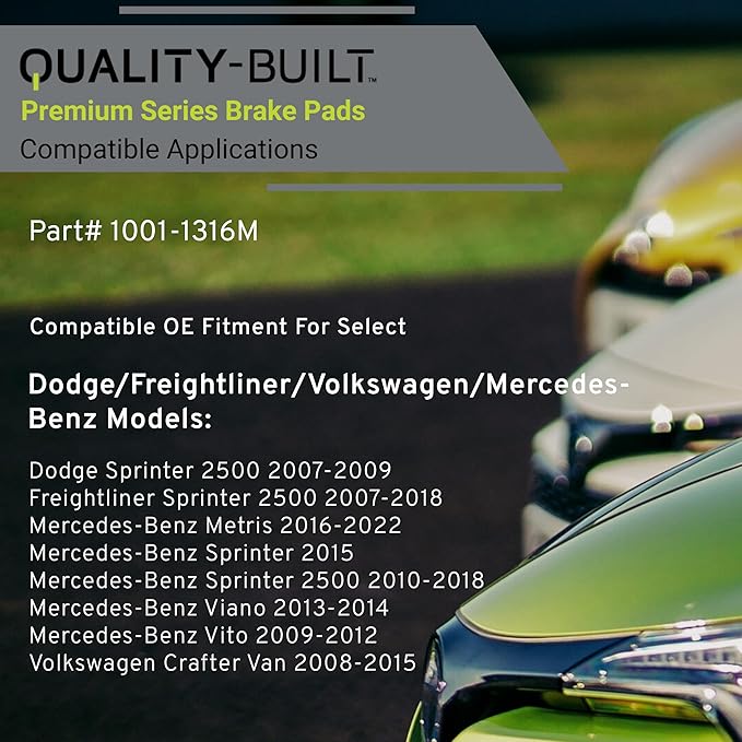 Premium Semi-Metallic Front Brake Pads (1001-1316M) Compatible with 2007-2022 Dodge/Freightliner/Mercedes-Benz/Volkswagen (Crafter Van/Metris/Sprinter/Sprinter 2500/Viano/Vito)