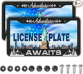 License Plate Frames for Men Black and White Car Plate Frames for Women Adventure Awaits Aluminum Metal Car Accessory 2 Pack with Screw Covers Set