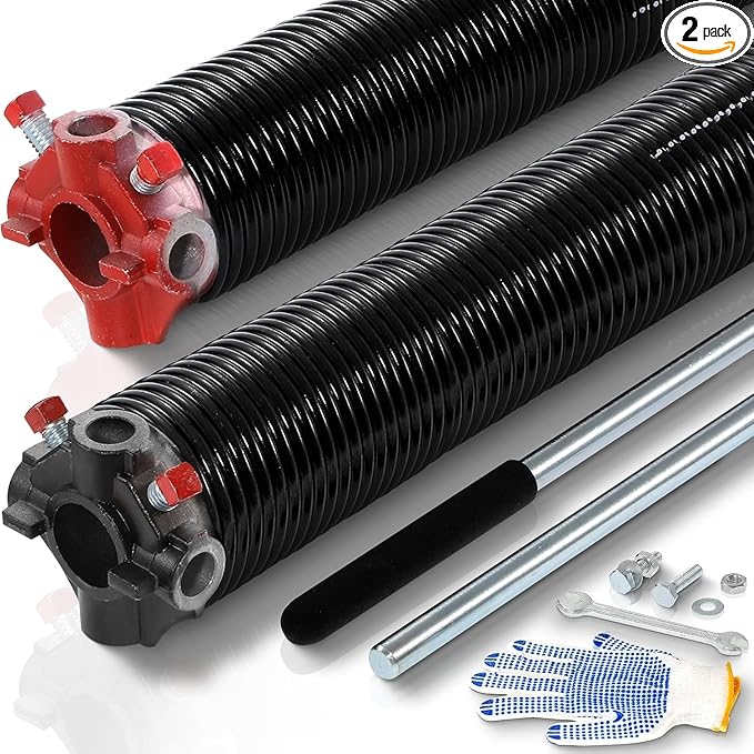 Pair of 2" Garage Door Torsion Springs (0.218" x 2" x 26") with Non-Slip Winding Bars & Gloves, Heavy-Duty Replacement, 18,000 Cycles, High Precision Electrophoresis Black Coated