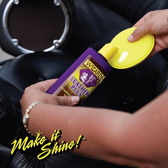 Wizards Leather Plus Leather Conditioner - Moisturizing Car Leather Seat Cleaner and Conditioner - Cleans, Conditions and Protects Leather, Naugahyde and Vinyl Car Accessories - 8 oz - Made in USA