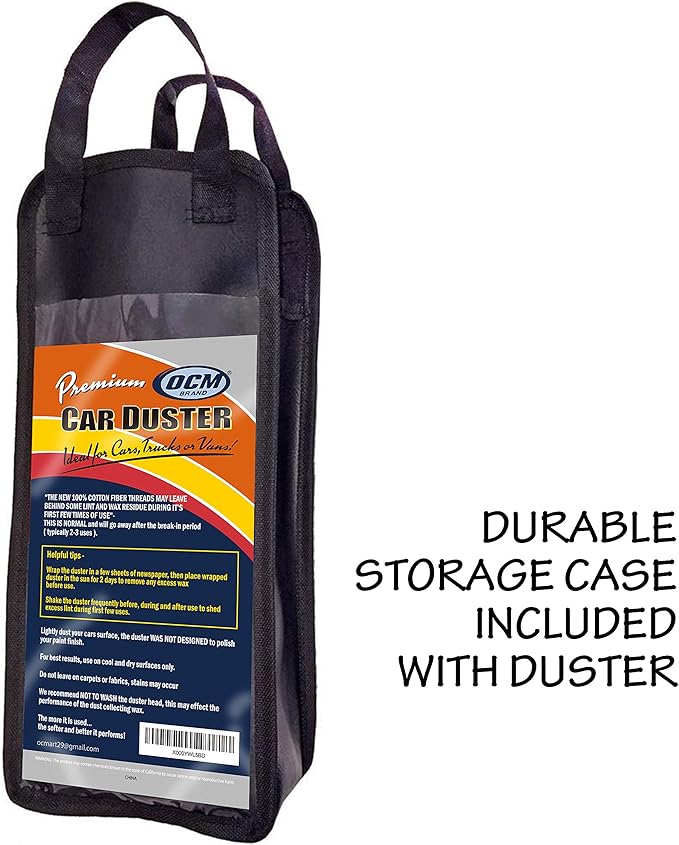 Premium Extra Large Car Duster with Durable Solid Wood Handle Includes Storage Cover - Professional Detailers Top Choice