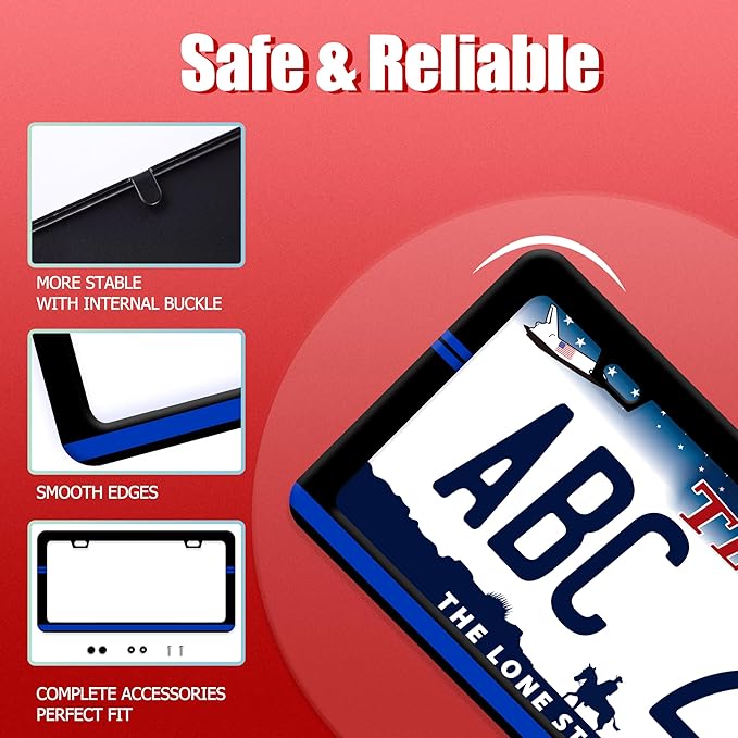 Thin Blue Line License Plate Frame Patriotic License Plate Frames Funny Stainless Steel Accessories Cars Decor with 2 Holes and Screws Fits Standard Us Ca Vehicles License Plate Holder 12.2 X 6 Inch