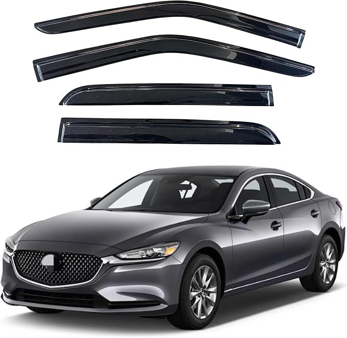 KPY Window Visor Compatible with Mazda 6 2014-2021, 4PC Rain Guard Side Window Vent Deflectors Tape-On Mugen Style, 2014 2015 2016 2017 2018 2019 2020 2021
