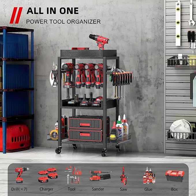 DEWALT Power Tool Organizer - Garage Storage Shelving with Rolling Cart & Open Tool Chest Cabinet Box Organizer with Wheels - Workshop & Gift Ideas for Men, Dad