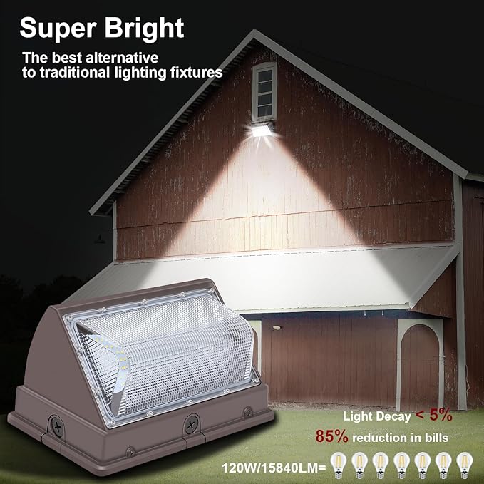 120W LED Wall Pack with Photocell, 5000K 15840LM Dusk to Dawn Lights Security Switch Control Outdoor Wall Light, Commercial Waterproof Rust-Proof Outside Lighting for Barn Shop Garage 8Pack