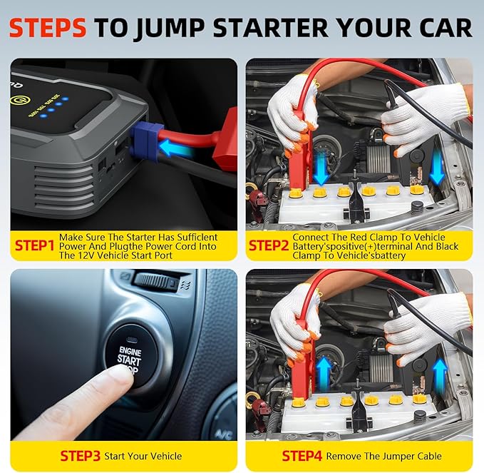 2025 Upgraded for A5 Car Jump Starter 3000A,Jump Starter Battery Pack for Up to 9.0L Gas and 7.0L Diesel Engines,12V Portable Jump Box with 4 Modes Flashlight and Jumper Cable-3year Limited