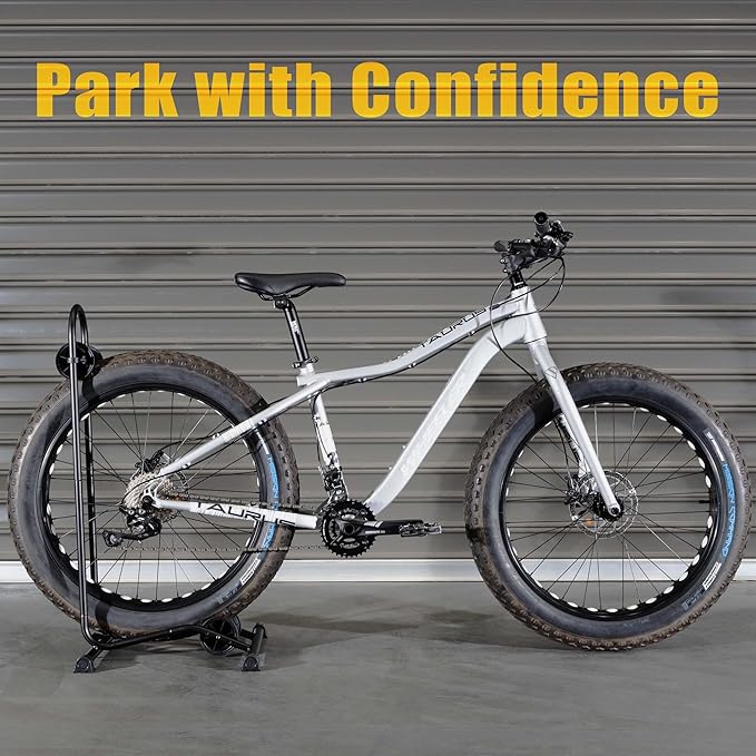 CyclingDeal Fat Snow Bike Floor Stand Parking Rack - for 24"-29" MTB Mountain & Road Bikes with Tire Width up to 5" - Bicycle Indoor Outdoor Garage Storage