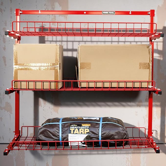 LAUCO Wall Mounted Storage Rack, 3-Level Metal Wall Shelving with Shelf Organizer/Garage Shelving Wall Mounted Heavy Duty [39116]