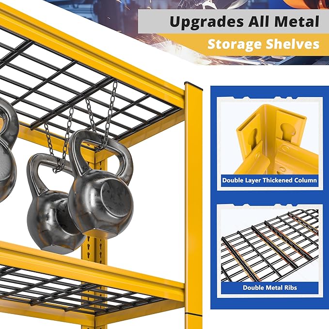 REIBII 72''H Garage Shelving 3010 LBS Storage Shelves Adjustable Metal Shelving 5 Tier Metal Shelves for Storage Industrial Shelf for Pantry Kitchen Basement 72" HX35.5 WX16 D, 4 Pack