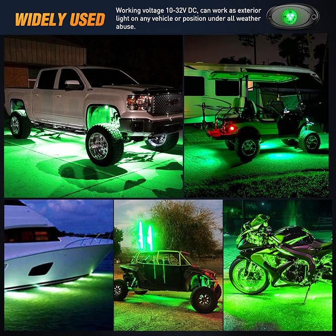 Nilight LED Rock Light 6PCS Green Pods - Waterproof Under Body Wheel Well Exterior Interior for Car Truck Pickups ATV UTV SUV Motorcycle Boat - 2 Years Warranty
