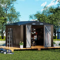 COMHOMA Shed Outdoor Storage Shed Metal,Lockable Doors Tool Sheds with Sloping Roof,Steel Garden Shed with Air Vent for Backyard,Patio,Lawn,Poolside (Brown, 10'*10')