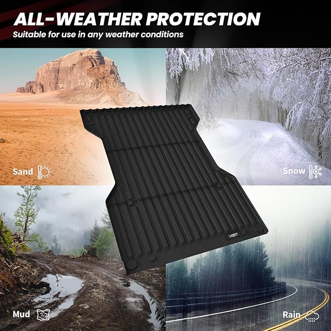 LASFIT Bed Mat for Toyota Tacoma (5FT,61.3'' Bed) 2023 2022 2021 2020 2019-2005 Truck Bed 5 ft, All Weather TPE Car Bed Liner for Toyota Tacoma Accessories Truck Mat &Cargo Liner, Black