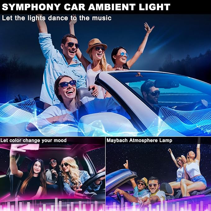 Acrylic Interior Car LED Strip Light with Wireless APP, Car Accessories 18 in 1 with 175 inches 593 LEDs Fiber Optic Ambient Lighting Kits, RGB Dynamic Music Sync Neon LED Strip Light for Car