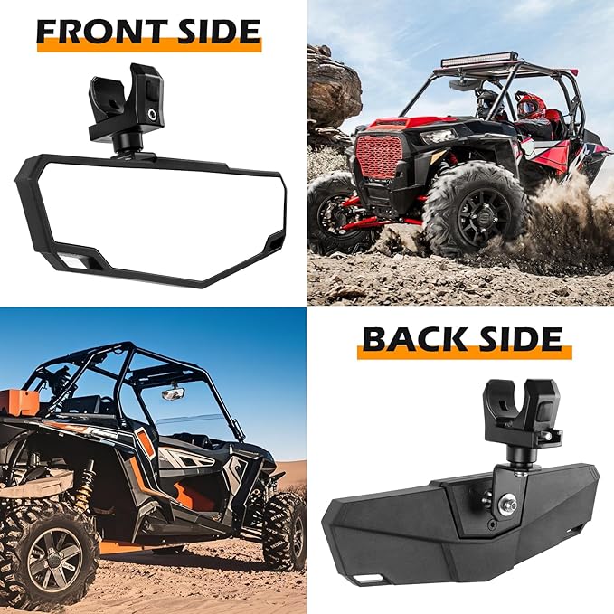 DREAMIZER UTV Rear View Mirror, 360°Adjustable Angle for 1.5" to 2.0 inch Round Roll Cage,Aluminum Clamp Convex Center Mirror Compatible with Polaris RZR General KRX Mule Can Am