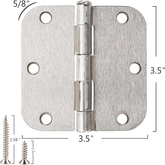 42 Pack Rounded Door Hinges Brushed Nickel 3.5 Inch Interior 5/8" 3-1/2" Flat Iron Hinge Hardware House Bifold Table Farmhouse Bedroom Office Living Room Decor 3 ½" Heavy Metal Accessories for Doors