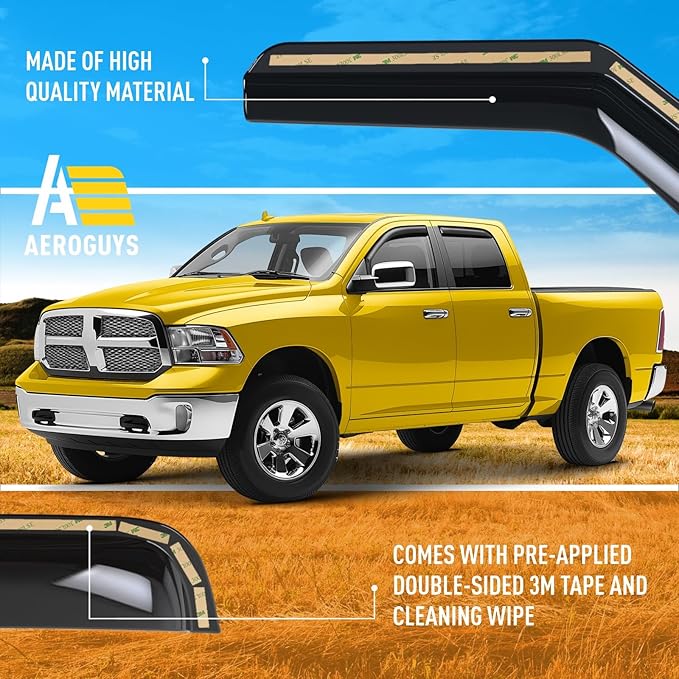 Extra Durable Window Deflectors in-Channel Window Visors Rain Guards Fit for Dodge Ram 1500 2009-2018 Crew Cab, Sun Visors, Wind Vent for Shades, Exterior Car Accessories - 4pcs. AG0029