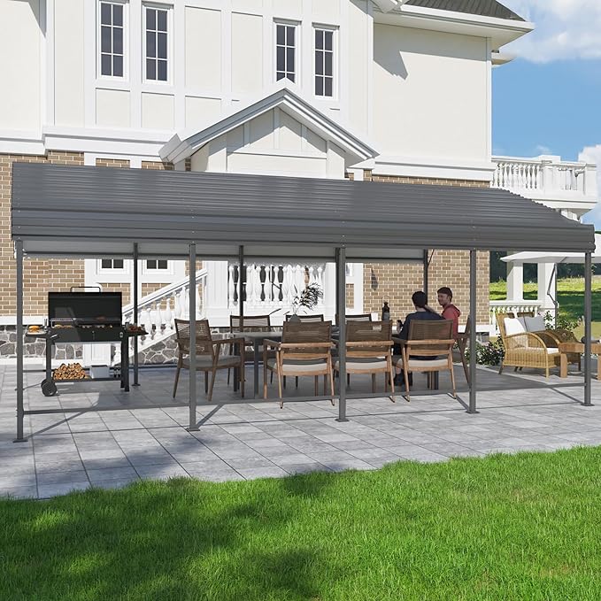 12x20 Metal Carport Carports with Enhanced Base Heavy Duty Garage Outdoor Galvanized Car Shelter for Car, Boats and Truck
