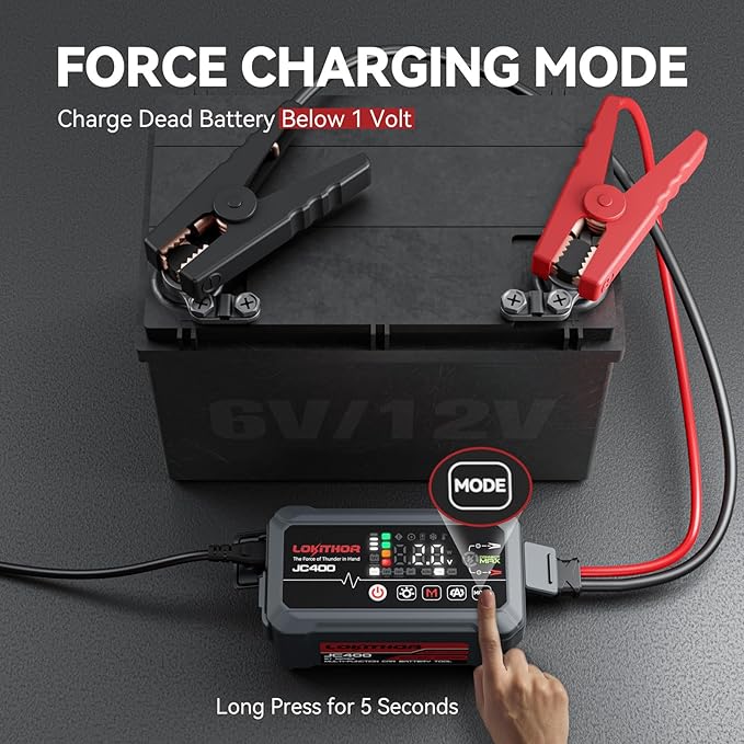 JC400 9-in-1 Battery Charger and Jump Starter, 2500A 12V Portable Jump Box for Car Upto 8.5L Gas/6.5L Diesel, 750mA/1A/2A, 6V/12V Automotive Battery Maintainer, Trickle Charger and Desulfator