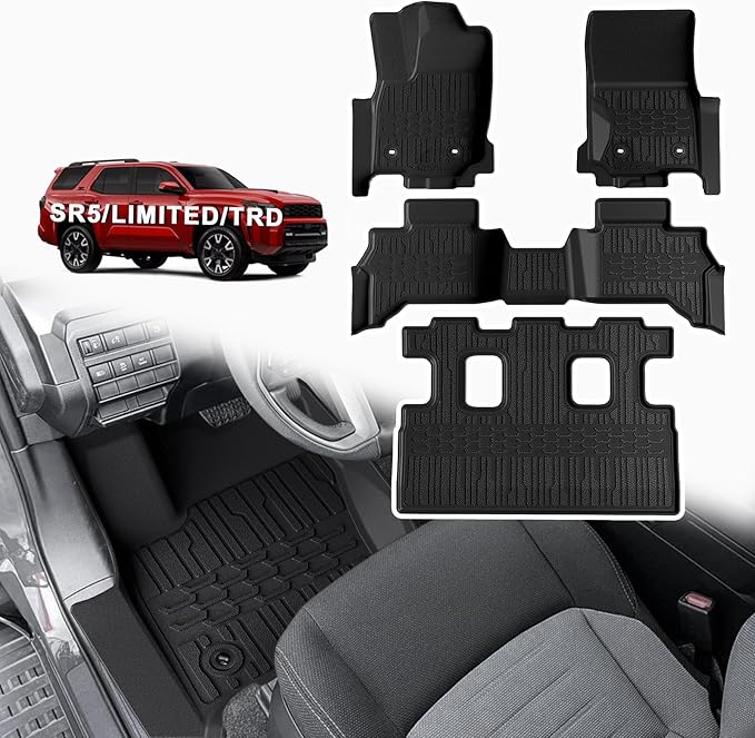 TripleAliners Floor Mats All Weather Liners Compatible with Toyota 2025 4Runner Accessories Custom Fit TPE Heavy-Duty 1st & 2nd & 3rd Row Waterproof Anti-Slip Floor Liners (7 Seats ONLY)