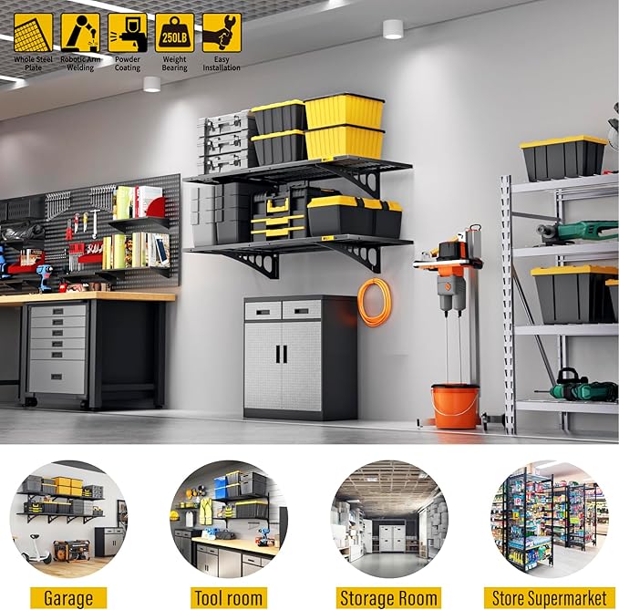 1.64x4ft Adjustable Rail Wall Garage Storage Shelf, for Tool Room, Storage Room, Store Supermarket Wall Storage Shelving Rack (2 Pack-Black)
