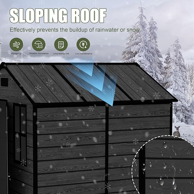 6x6 ft Outdoor Storage Shed,Garden Shed W/Window,Resin Storage Shed W/Air Vent & Lockable Door,Weatherproof Tool House W/Sloped Roof,for Backyard Patio Lawn,Black
