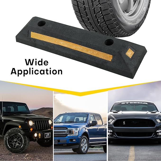 2 Pack Rubber Parking Guide Blocks | Heavy Duty Black Parking Blocks Parking Target Guide with Yellow Reflective Stripes, Wheel Stop Stoppers for Car, Truck, RV, Trailer, and Garage (2 Pack)