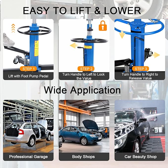 Transmission Jack 1660 lbs/ 0.75 Ton Capacity Hydraulic Telescopic Transmission Jack 34" - 68" Adjustable Height Telescoping Transmission Hydraulic with 360° Swivel Wheels Lift Hoist