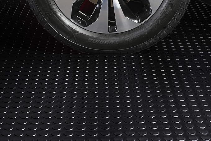 G-Floor Seamless Sheet Vinyl Shed Flooring Cover with Bonded Fibrous Backing - Coin Pattern (8' x 8', Midnight Black)