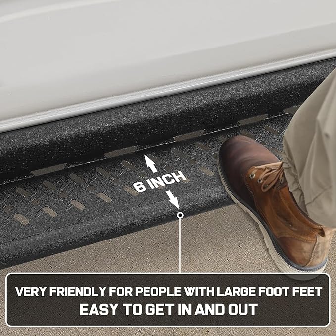 Running Boards Compatible with Vehicle 2004-2025 Nissan Titan Crew Cab, 2016-2025 Titan XD Crew Cab, Two-Stair Side Steps, 6 Inch Black Step Bars, Truck Nerf Bars with Middle Steps.