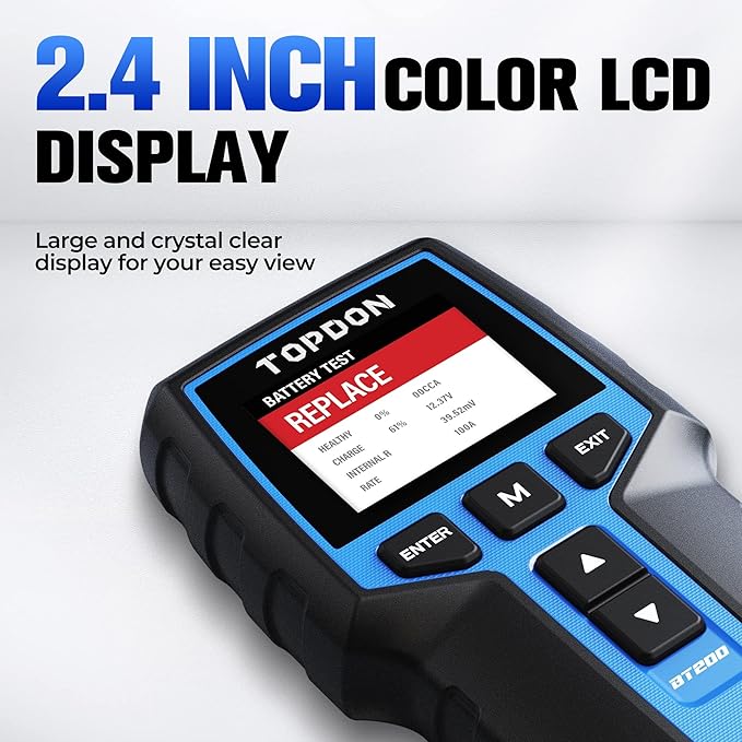 Car Battery Tester 24V 12V Load Tester, TOPDON BT200 100-2000CCA Automotive Alternator Tester Digital Auto Battery Analyzer Charging Cranking System Tester for Car Truck Motorcycle ATV SUV Boat Yacht