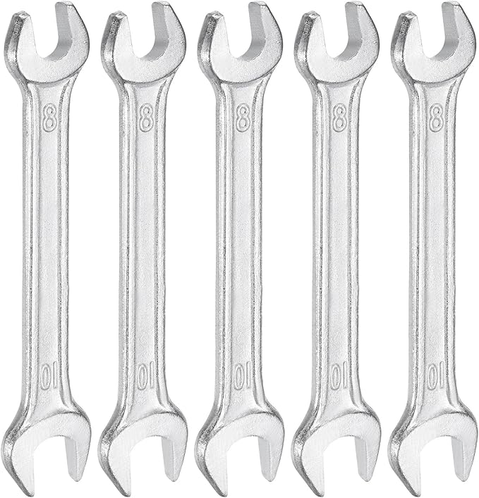 HARFINGTON 5pcs Double Open End Wrench 8mm x 10mm Metric 15 Degree Offset Angle Small Flat Head Wrench Galvanizing Open Ended Spanner for Automotive Repair Furniture Assembly