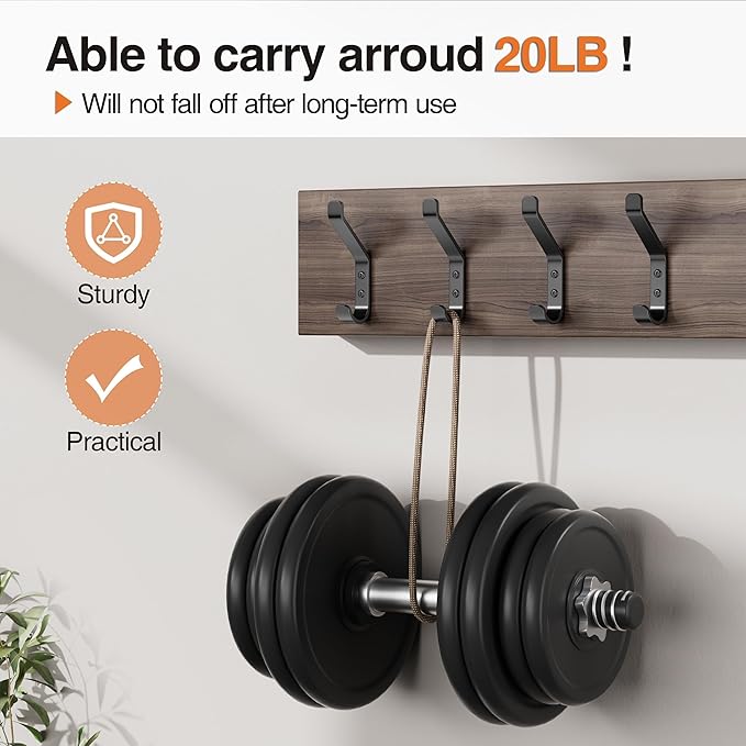 Coat Hooks Wall Mount for Hanging: 20LB Sturdy Hanger for Backpack, Towel, Bag, for Closet, Bathroom, Door, Mushroom, Stainless Black 4 Pack, 3.75"