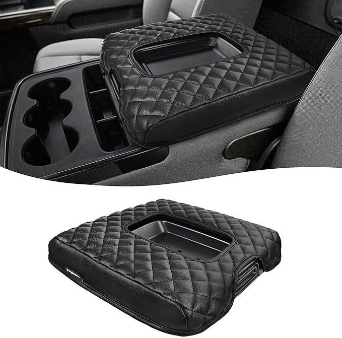 Center Console Cover for 2014-2018 Chevy Silverado & GMC Sierra 1500 2500 3500, Vinyl Leather Interior Accessories, Car Armrest Protector, Jump Seat, Anti-Scratch, Black