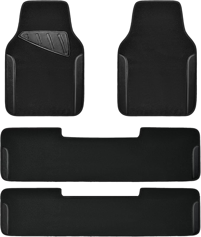 CAR PASS Waterproof Universal Faux Leather 3Row Car Floor Mats, Black Car Mats Fit for SUV,Vans,sedans, Trucks,Set of Vehicles Car Carpet with Driver Heel Pad and Anti-Slip Nibs Backing (Black 3Row)